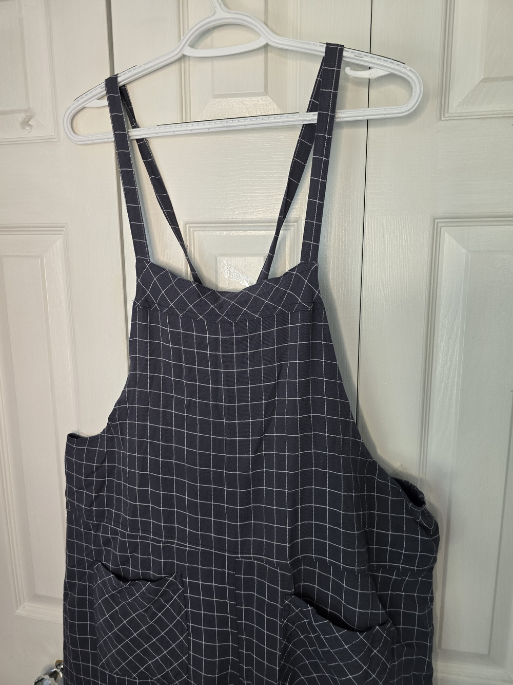 NWT 2Easel Navy Wide-Leg Pants with White Windowpane Grid - Picture 4 of 14